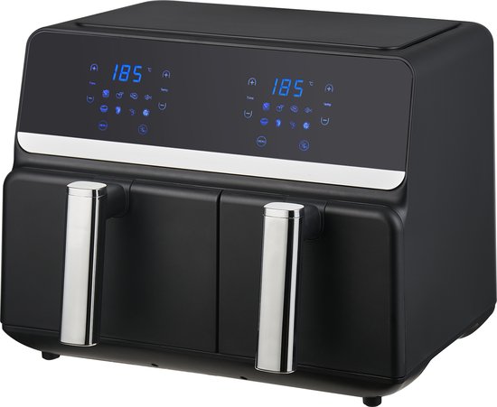 Nexxt Digitale Dubbele Airfryer XXL - Heteluchtfriteuse met Touchscreen – Inhoud 5,5 + 3,5 Liter – 8 Kookprogramma's - Zwart
