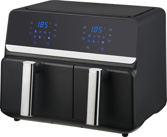Nexxt Digitale Dubbele Airfryer XXL - Heteluchtfriteuse met Touchscreen – Inhoud 5,5 + 3,5 Liter – 8 Kookprogramma's - Zwart