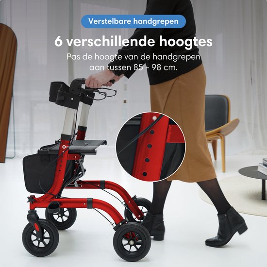 Safe Life® Rollator lichtgewicht en opvouwbaar - zitfunctie - voor binnen en buiten - Rugleuning en wandelstok houder - Rood