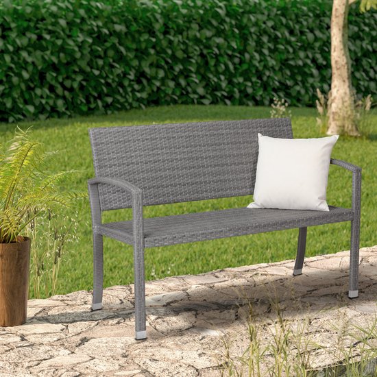 Casaria Polyrattan Tuinbank - 2-Zits UV-bestendig - Grijs
