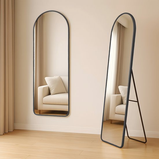 Fraay Passpiegel 160x55cm - Staand & Hangend - Minimalistische Wandspiegel - Staande Spiegel - Zwart Mat