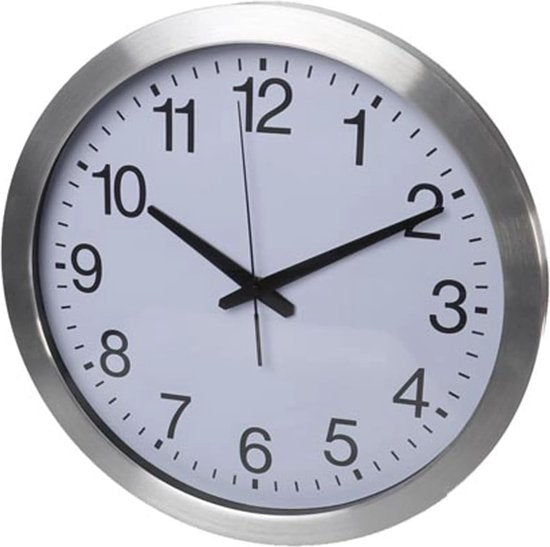 Perel Wandklok, rond, analoog, 40 cm, radiogestuurde tijdsaanduiding (DCF), aluminium, zilver