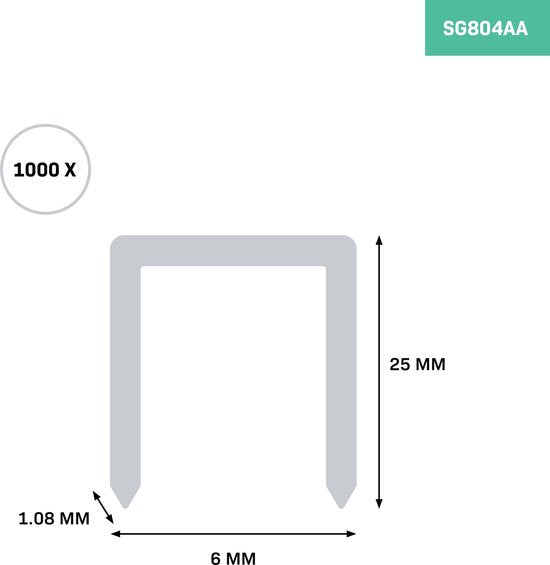 VONROC Nieten – 1000 stuks – 25mm – Geschikt voor elektrische tacker – Universeel – Geschikt voor VONROC SG503DC