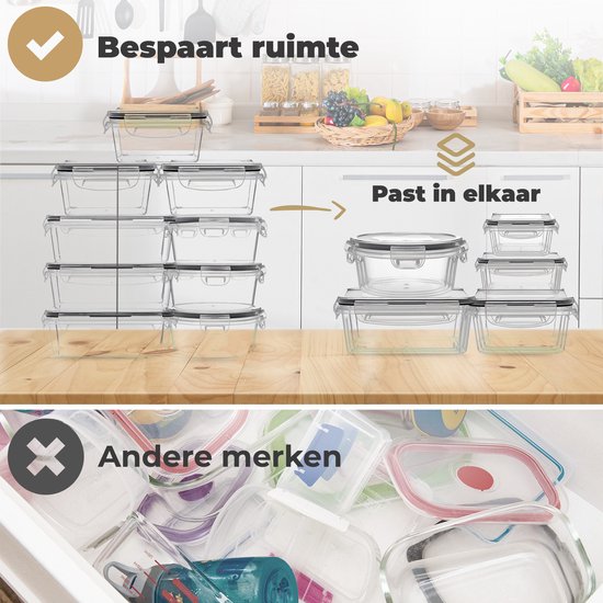 Stosh Vershoudbakjes - Meal Prep Bakjes - Diepvriesbakjes - Voedselcontainer - 6 stuks - Plastic - BPA vrij
