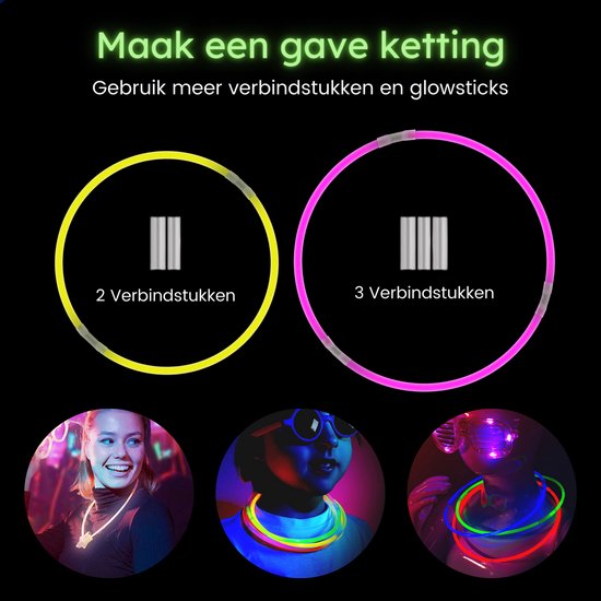 Partizzle 300 stuks Glow in the Dark Sticks - Extra Dik - Incl. Glowsticks Connectors - Breekstaafjes - Neon Carnaval Party Artikelen - Verjaardag Nieuwjaar Feest Versiering - 7 Kleuren