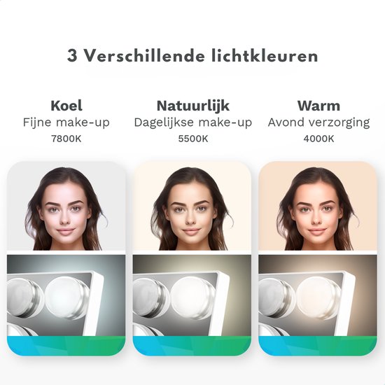 Mirlux Make Up Hollywood Spiegel met Verlichting (44x30cm) - Visagie - Dimbaar LED Lampen Licht - 13 Lampen - Wit
