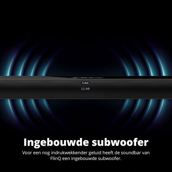 FlinQ Soundbar – Bluetooth 5.3 & Ingebouwde Subwoofer – 80W – 92 x 8,6 x 7,5 cm – Zwart