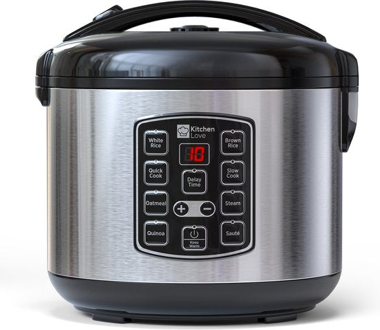 KitchenLove Rijstkoker met Stomer 1.8L - Rice Cooker - Warmhoudfunctie - 3 tot 8 Personen - Zwart RVS