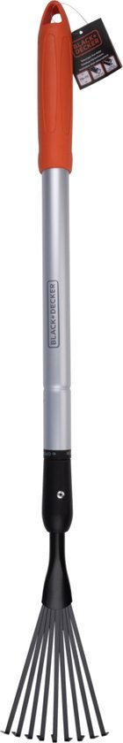 BLACK+DECKER Hark - Telescopische Tuinhark - Uitschuifbare Steel van 78 tot 111 CM - Bladhark - Tuingereedschap Aluminium Steel en Koolstofstalen Kop - Roestvrij - Zilver/Zwart