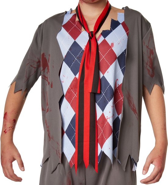 dressforfun - Griezelige schooljongen 128 (7-8y) - verkleedkleding kostuum halloween verkleden feestkleding carnavalskleding carnaval feestkledij partykleding - 302221