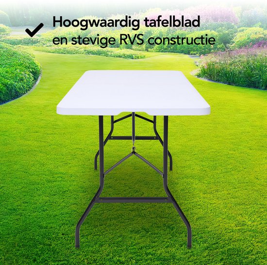 Brixy Inklapbare Tafel - Vouwtafel - 180 x 70 x 74 cm - Campingtafel - Tuintafel - Draagbaar - Wit