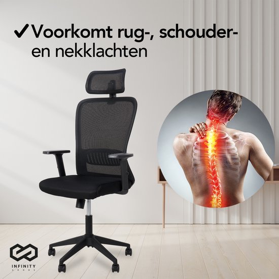Infinity Goods Ergonomische Bureaustoel - Bureaustoelen Voor Volwassenen - Volledig Verstelbaar - Office Kantoor Chair - Zwart