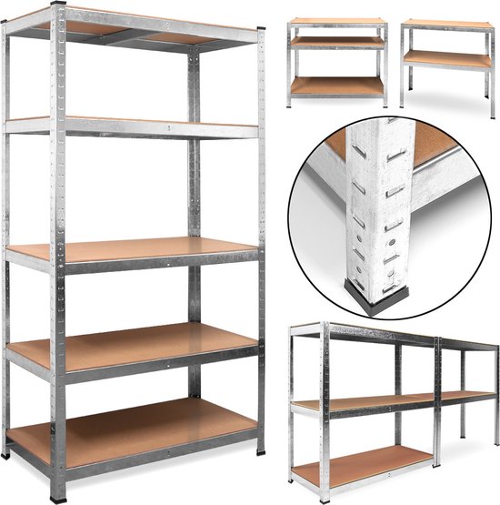 Monzana Stellingkast Metaal – incl. 5 MDF Planken tot 350kg - Zilver