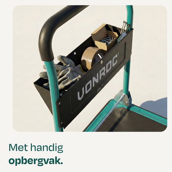 VONROC Plateauwagen – inklapbaar – draagvermogen max 300 kg – groot laadplatform 90x60 cm - transportwagen - inclusief spanbanden