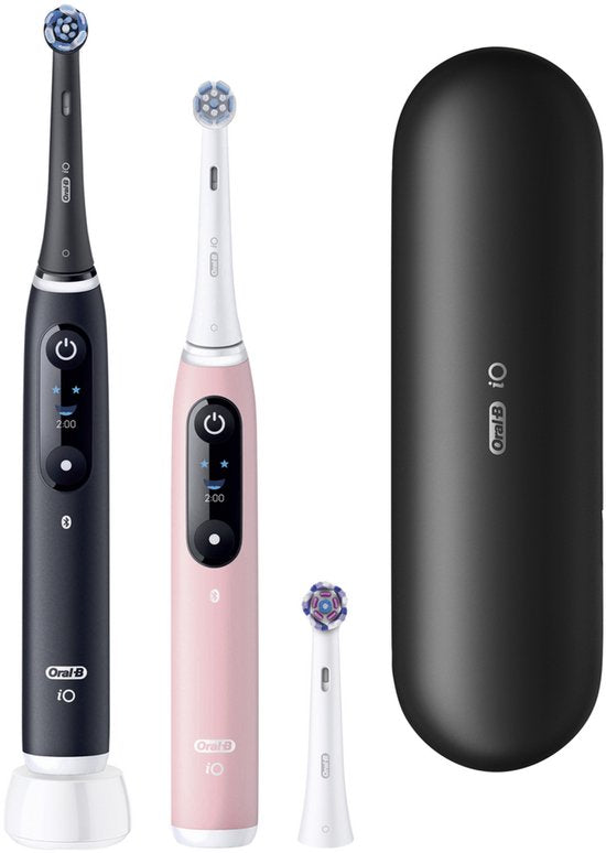 Oral-B iO 6 Elektrische Tandenborstel Dubbelpak - Zwart en Roze - 3 Opzetborstels - Premium Reisetui