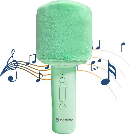 Denver Karaoke Microfoon Bluetooth – Draadloos – Speaker met Fluffy Afwerking – Karaoke Set – AUX - MicroSD – KMS30GN