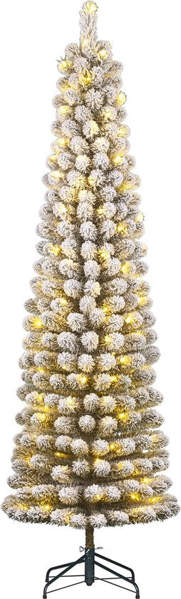 Black Box Trees Charlton Smalle Kunstkerstboom met Warm Witte LED Verlichting - H215 x Ø56 cm - Groen Frosted