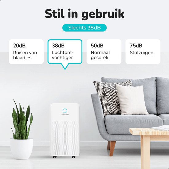 Bloomfold Luchtontvochtiger - 12L per Dag - Incl. Was-droog Functie - Geschikt voor Woonkamer, Slaapkamer, Kelder & Badkamer - Dehumidifier - Wit