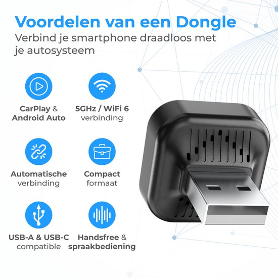 Nuvance CarPlay Dongle - Bluetooth Dongle - CarPlay Draadloos - USB & USB C - Geschikt voor Android Auto & CarPlay
