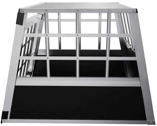Juskys – Hondentransportbox M – 54 x 69 x 51 cm – Voorzien Van Afsluitbare Deur En Goede Ventilatie – Voor Auto En Reis – Zwart Aluminium En MDF