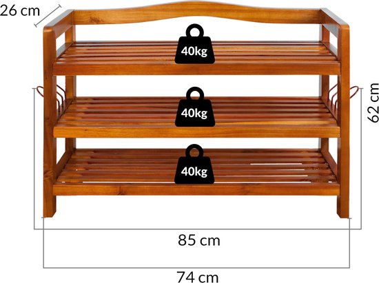 Casaria Schoenenrek 85x26x62cm – 120 kg laadvermogen – Donkerbruin