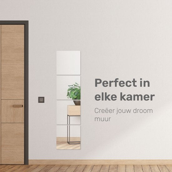 XL plakspiegel 40x40 - 4 stuks - Zelfklevende - Plakspiegels - Hollywood make up spiegel - Deur - Spiegel - Folie - Badkamer - Grote - Sticker - Pas - Wand - Spiegel