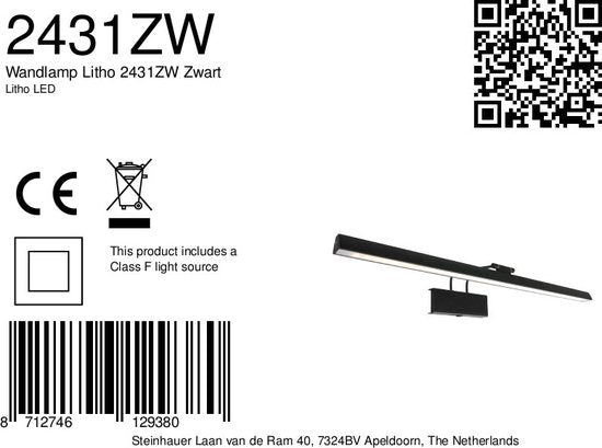 Steinhauer Litho LED - Wandlamp Modern - Zwart - H:9.4cm - Universeel - Voor Binnen - Metaal - Wandlampen - Slaapkamer - Woonkamer