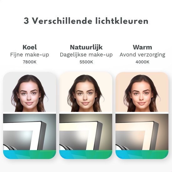 Mirlux Make Up Hollywood Spiegel met Verlichting (44x30cm) - Visagie - Dimbaar LED Lampen Licht - Wit