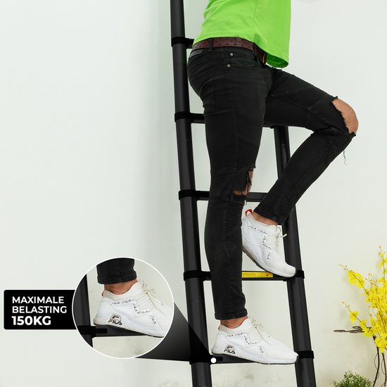 Outbee Telescopische Ladder - Telescopische Vouwladder - 2,6m Werkhoogte - Aluminium - Zwart
