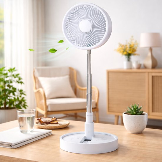 Lifetime Air Tafelventilator Telescopisch - Ventilator Staand met USB en Oplaadbare Batterij - Mini Ventilator met 4 Snelheden - Verstelbaar 13-55 cm - Wit