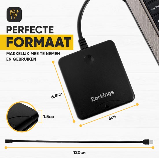 eID Kaartlezer Identiteitskaartlezer - Card Reader voor Identiteitskaart, CreditCards en overige Smart Cards - EarKings Kaartlezer Identiteitskaart geschikt voor MAC en Windows