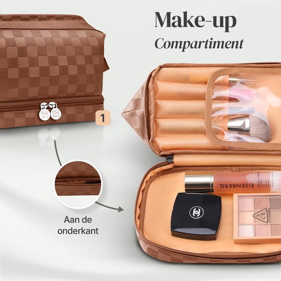 SC Travel Essentials - Toilettas en Make-up Organizer - Waterdicht en Compact - Geschikt voor Reis en Dagelijks Gebruik - Unisex - Brown