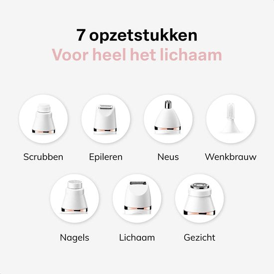 Vimora Ladyshave 7-in-1 - Epileer apparaat dames - Epilator gezicht - Ontharingsapparaat - Gezichtsepilator - Epilady - Scheerapparaat vrouwen - Ontharing & gezichtshaar verwijderen - Ladyshaves