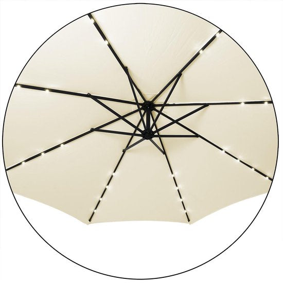 Kingsleeve Zweefparasol - Parasolvoet LED-verlichting 300cm - Beige