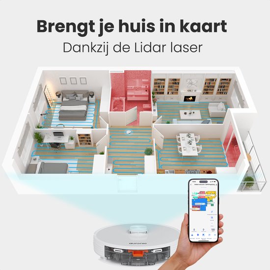 Auronic Robotstofzuiger - Met Dweilfunctie - WiFi en App - Laadstation - Huisdieren - Dweilrobot - Laser Navigatie - Automatisch Leegstation - Wit
