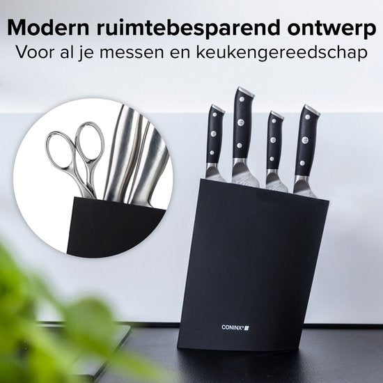 Coninx Viro Messenblok - Zwarte Messenhouder Universeel - Messenstandaard Zonder Messen - Keukenmeshouder Kunststof