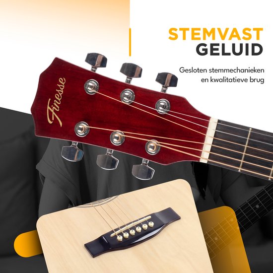 Finesse Akoestische Gitaar - met Videocursus - 4/4 40" - Western Gitaar - Gitaar Kind & Volwassenen - Naturel
