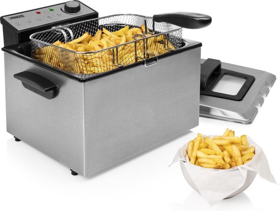 Princess Frituurpan 185000 – Grote friteuse - 1 grote en 2 kleine manden - 5 liter - 3270W - Kijkvenster - Koude zone - Anti reukfilter