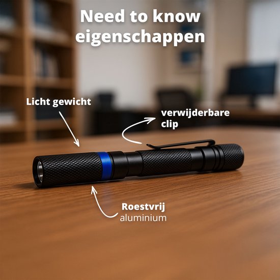 FlinQ Pen Zaklamp - 100 lumen LED lamp - Op Batterijen - Waterbestendige Flashlight - Militaire Zaklamp - Ideaal voor Noodpakket - Geschikt voor Kinderen - 100 meter Zicht - 2 Zaklampen
