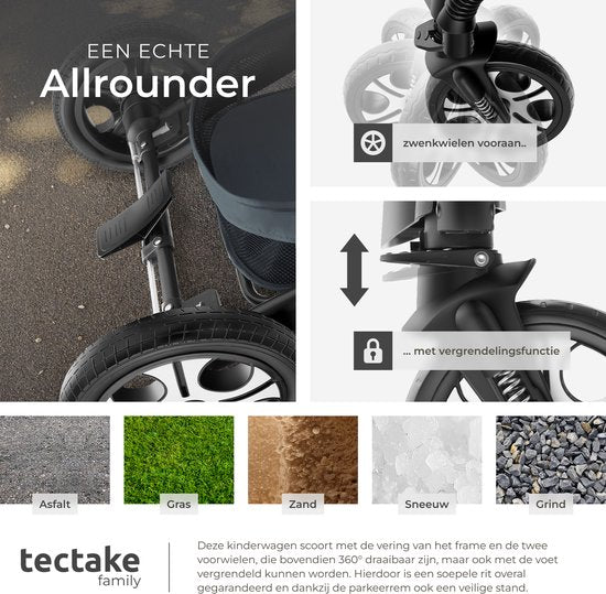 tectake® - Multifunctionele Kinderwagen Mats - 2-in-1 Babywagen inclusief voetenzak, regenhoes, flessenhouder en opbergmand - Wandelwagen met 15kg draagkracht - Opvouwbaar met 5-puntsgordel - Antraciet