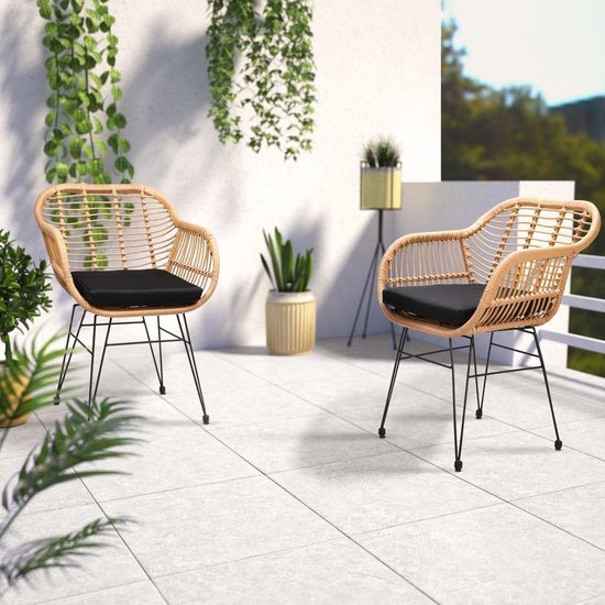 Casaria Poly Rieten Stoelen – 2 Stuks – Naturel – Comfortabel - Weerbestendig