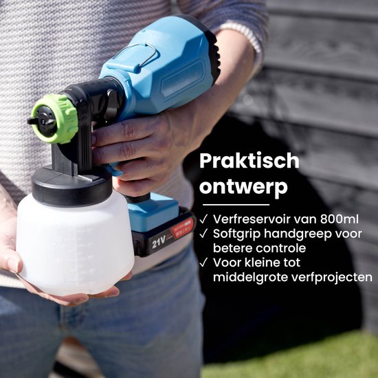 QLT Verfspuit op Accu voor Watergedragen en Oplosmiddelhoudende Verf, Lak en Beits - Airbrush met verstelbare Spuitmond – Verfpistool – 800ML