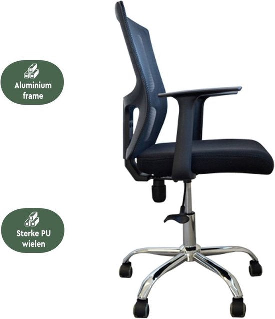 BRASQ OC200 Ergonomische Bureaustoel Zwart met Ademend Mesh - Bureaustoelen - In hoogte verstelbaar - Gaming stoel 49 x 47 x 94 cm