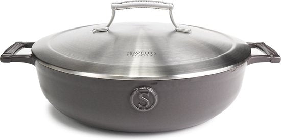 Saveur Voyage Hapjespan Ø30 cm – Gietijzer – PFAS-vrij – Geschikt voor Inductie en Oven – Grijs – Voor Braden – Stoven – Slowcooking