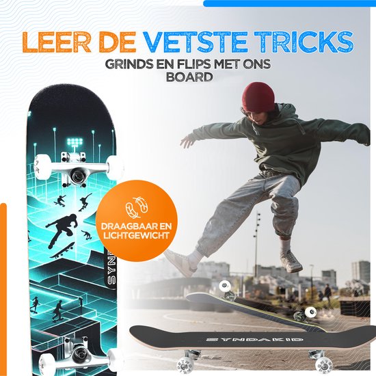 SYNDAKID® Skateboard - met Accessoires - 8" - Esdoorn Hout - ABEC-7 - Jongens - Meisjes - Kinderen - Volwassenen - Kind