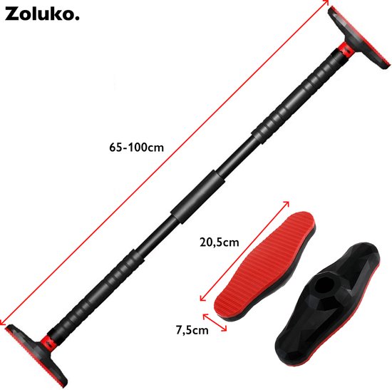 Zoluko Professionele Pull Up Bar - 200kg Draagkracht - Eenvoudige Bevestiging - Optrekstang Fitness - Pull Up Station voor Thuis Sporten - Chin Up Bar - Zwart/Rood