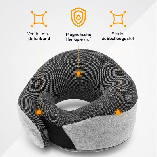 NOHRD Nekkussen Vliegtuig - Reiskussen - Grijs - Memory Foam - Incl. Oordopjes, Slaapmasker & Draagtas - Traagschuim - Neksteun