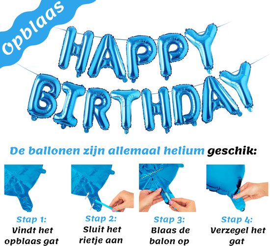 Feestio Ballonnen Verjaardag Versiering met Tafelkleed en Slingers - Helium - Blauw