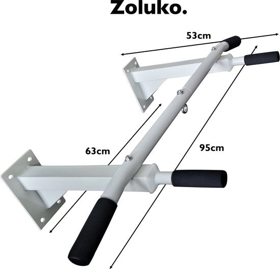 Zoluko Professionele Pull Up Bar Wandmontage - Incl. E-book - 150kg Draagkracht - Eenvoudige Bevestiging - Optrekstang Fitness - Pull Up Station voor Thuis Sporten - Chin Up Bar - Wit