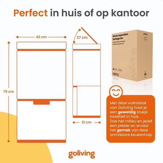 Goliving Automatische Prullenbak Afvalscheiding 72 Liter – Sensor Afvalbak – Handsfree sensor – Afvalemmers – Vuilnisbak voor Binnen – RVS – 40L + 2x12L + 8L – Zilver